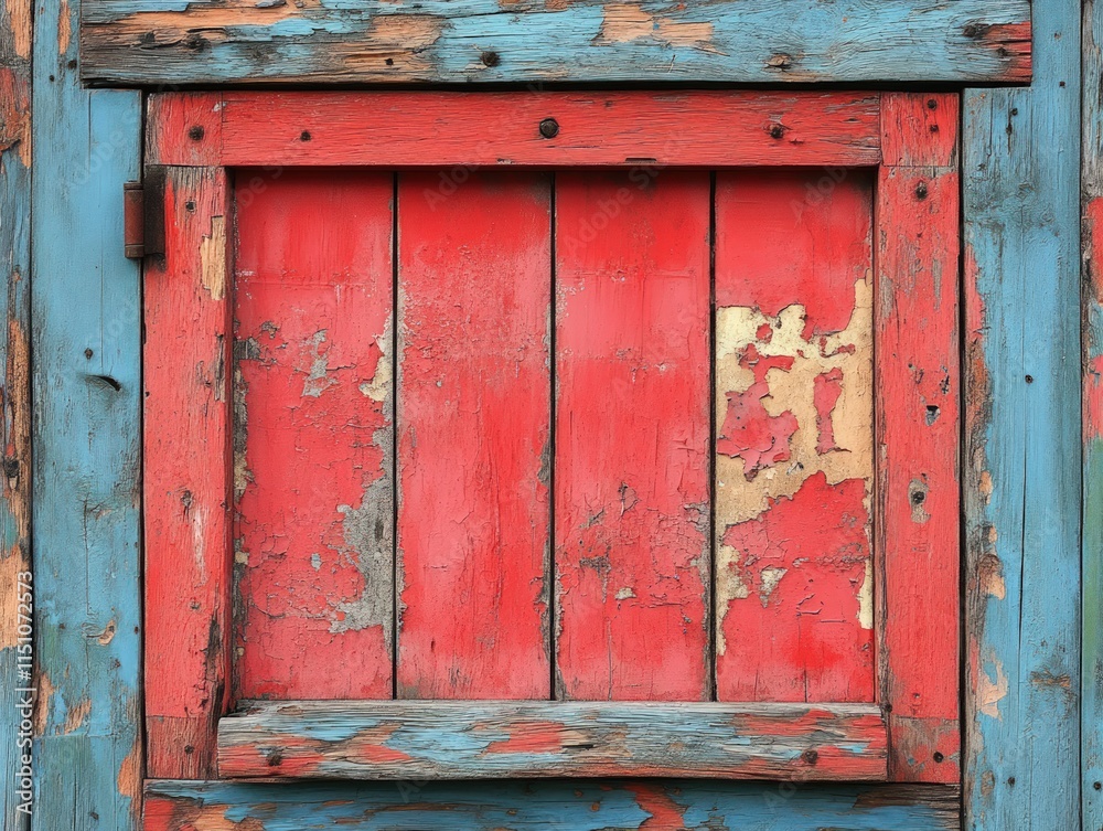 Wall mural Red and blue weathered wood panel.