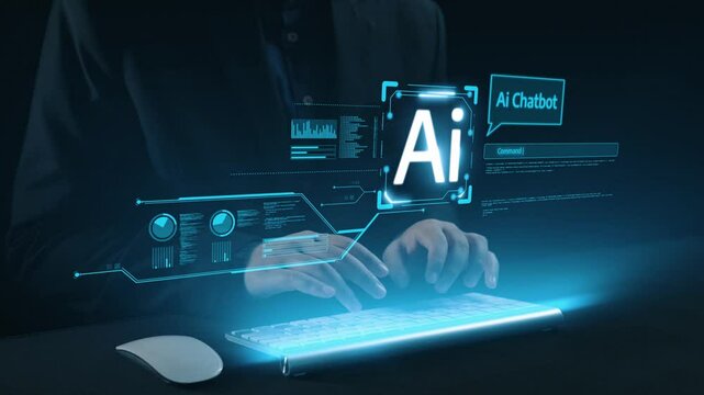 Human interact with AI artificial intelligence virtual assistant chatbot in concept of AI artificial intelligence prompt engineering, LLM AI deep learning to use generative AI for work support. UUID