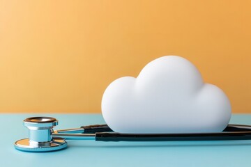 Healthcare innovation cloud concept with stethoscope on blue surface minimalist style medical environment