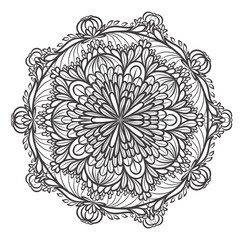 Symmetrical Mandala Design with Intricate Line Art and Floral-inspired Decorative Motifs