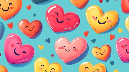 Colorful Happy Hearts Pattern: A Delightful Illustration of Smiling Hearts