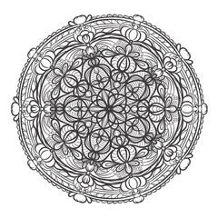 Ornate Circular Mandala Design with Intricate Floral Patterns and Symmetrical Linework on a Transparent Background 