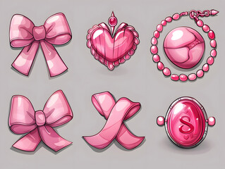 Pink decorative accessories with a breast cancer awareness theme