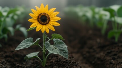 Sunflower growth action in agricultural field nature photography close-up view vibrant colors