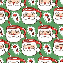 Cartoon pattern Santa Claus glass colorful background in rows and rows hand drawn seamless wallpaper paper notebook gift wrap fashion clothing children cute beautiful festival
