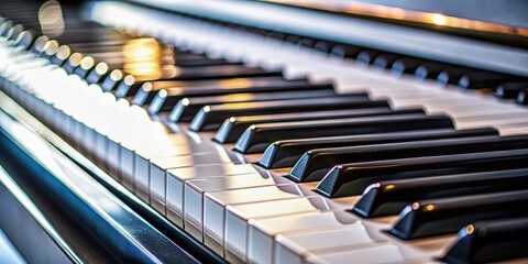 Black and White Piano Keys Close-up, Shallow Depth of Field, Horizontal Banner
