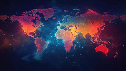 Fototapeta premium Global Business Connections and Social Networking World Map
