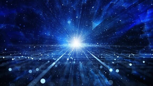 Shiny flickering space dots in abstract cyberspace city road.