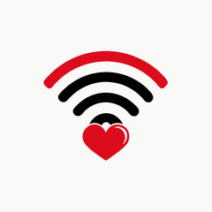 Minimalist Red Heart and Signal Waves Logo for Spiritual Themes