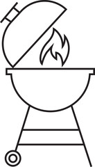 Grill icon in line style. Bbq and sausage symbol, logo illustration for barbeque card design, poster, holiday template and summer picnic. Sign meat and food vector isolated on transparent background.