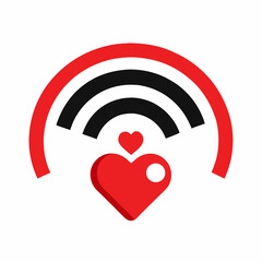 Minimalist Red Heart and Signal Waves Logo for Spiritual Themes