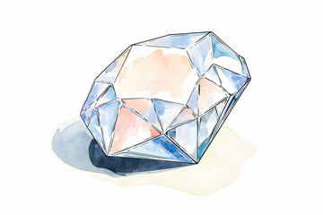 Fototapeta premium Watercolor Illustration of a Sparkling Gemstone with Facets Glimmering Under Light, Ideal for Design and Decoration