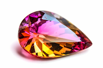 Fototapeta premium Shiny Colorful Teardrop Shaped Gemstone with a Vibrant Multicolored Facet Display on White Background