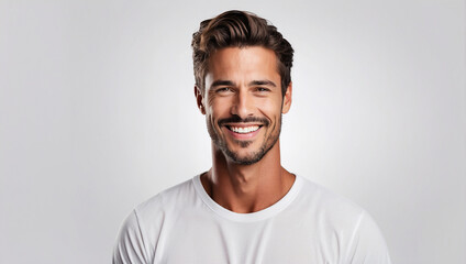Obraz premium A Studio Portrait of a Handsome Male Model Smiling with Confidence