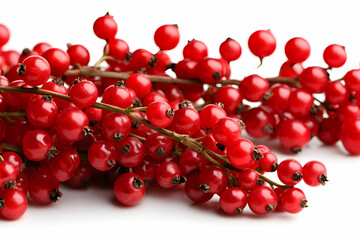 Fresh Red Berries on Branches Arranged Beauty Isolated on a White Background for Culinary and Natural Themes