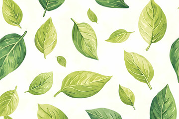 Vibrant Collection of Fresh Green Leaves on a Light Background for Nature and Botanical Designs