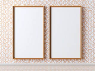 Fototapeta premium Elegant empty frames on a patterned wall for creative display.
