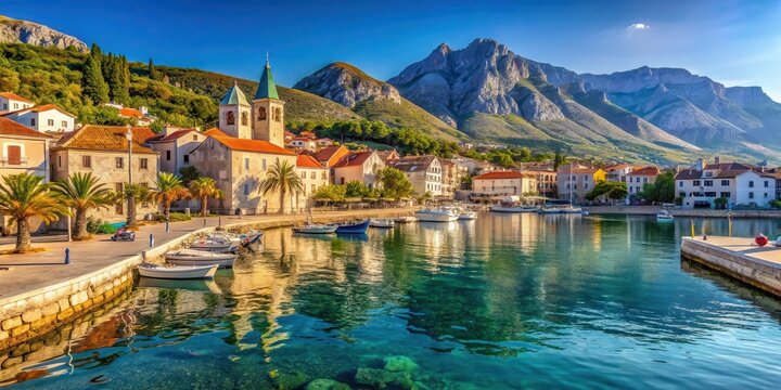 Scenic view of Tucepi waterfront in Krvavica, Dalmatia, Croatia , Tucepi, waterfront, Krvavica, Dalmatia