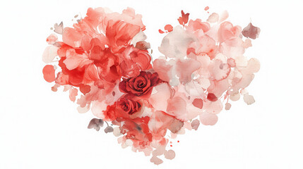 Fototapeta premium watercolor painting of intertwined red and pink flowers forming heart shape, evoking love and beauty