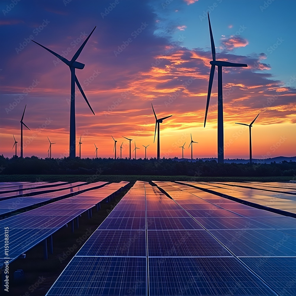 Poster renewable energy powerhouse a smart grid powered by the combined efforts of solar panels and field o