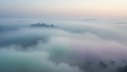 Misty Morning Landscape With Trees Partially Obscured By Fog