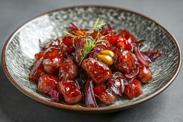 Smoked Sausage Dish Caramelized Onions Mustard Gourmet Food