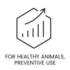A vector linear icon of a hexagon with a graph and an upward arrow inside, representing growth and preventive use for healthy animals with an editable stroke