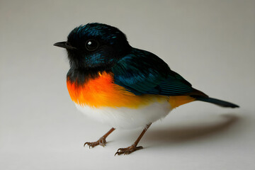 Fototapeta premium Vibrant Colorful Bird Perched on a Neutral Background Displaying Bright Feathers and Charming Features