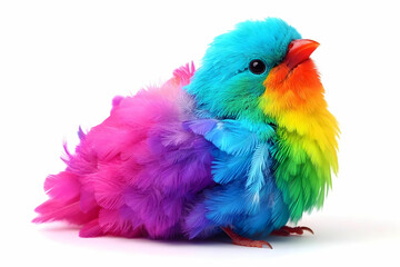 Obraz premium Colorful Bird with Bright Feathers Displaying a Spectrum of Vibrant and Playful Colors Against a White Background