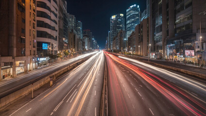 Obraz premium An Engaging Time-Lapse of City Traffic Showcasing Urban Life and Movement