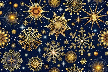 Christmas Night Sky Fireworks Seamless Pattern for Gift Wrap