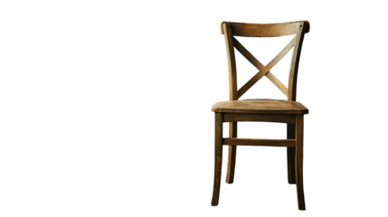 Rustic Wooden Chair Against Grungy Grey Wall Background