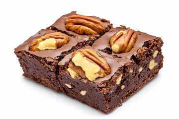 Rich Chocolate Brownie with Pecans and Walnuts on White Background for Dessert or Bakery Stock Photography