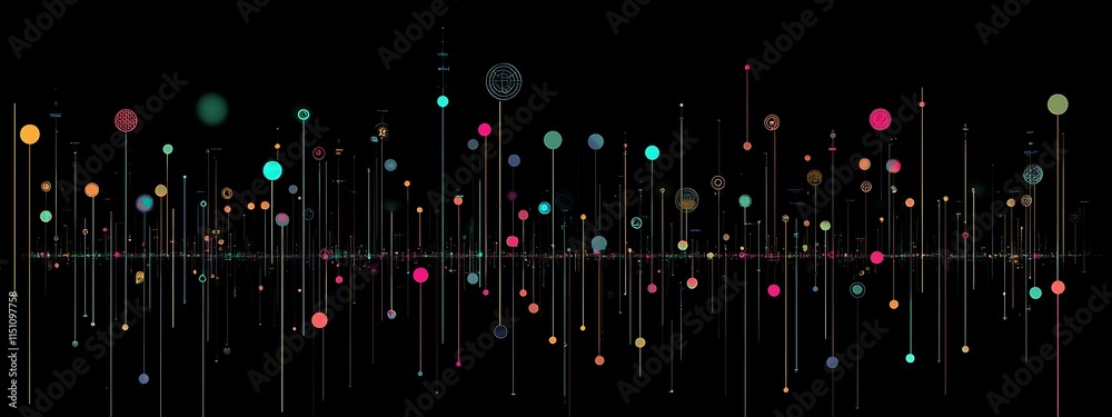 Poster abstract color lines and dots.