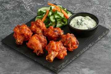 Spicy Chicken Wings with Blue Cheese Dip Veggie Salad