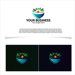 Logo vector template concept A balanced bowl design with leafy details, soft and rounded edges