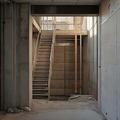Elevator and stairwell in a building under construction