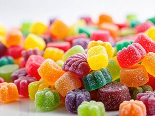 Colorful Gummy Candies - White Background - Copy Space