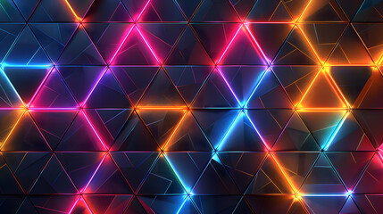 Energetic neon triangle animation with dynamic geometric background. Ideal for tech visuals, digital design, and modern presentations. Bright, colorful, futuristic, and vibrant