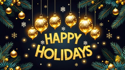 Golden Ornaments and Happy Holidays Greeting