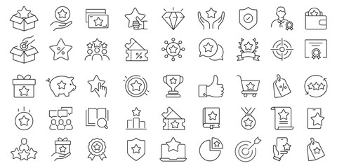 Exclusive benefit solid icon set. containing Bonus, reward, loyalty, benefit, prize and more. editable stroke thin outline icon collection .