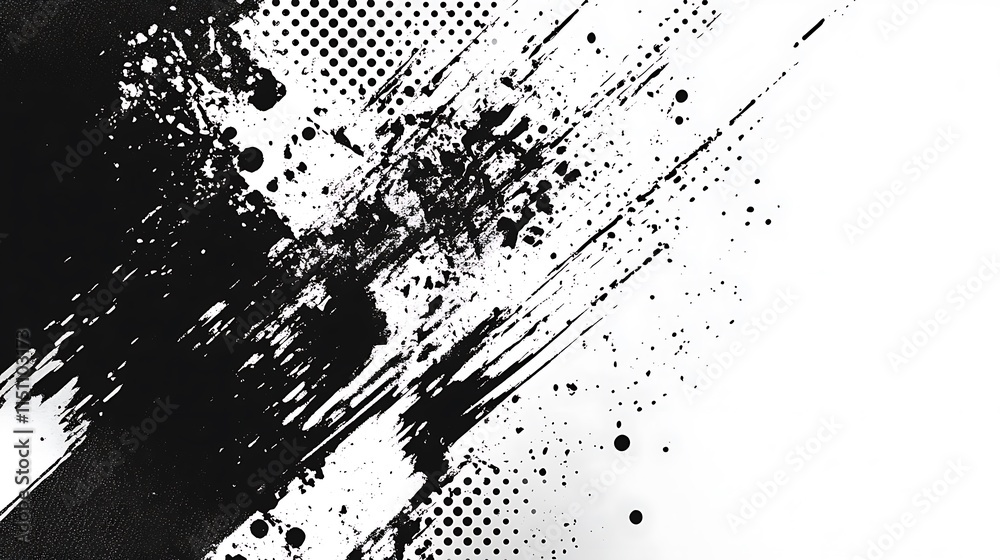 Poster black ink blot with halftone pattern.