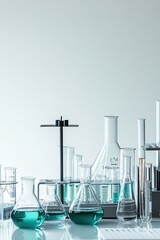 stock photo of laboratory setup with beakers test tubes and scientific equipment