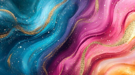 Obraz premium Abstract Swirling Paint Colors Gold Glitter