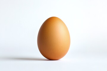 single brown egg with smooth shell isolated against clean white backdrop