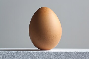 single brown egg with smooth shell isolated against clean white backdrop