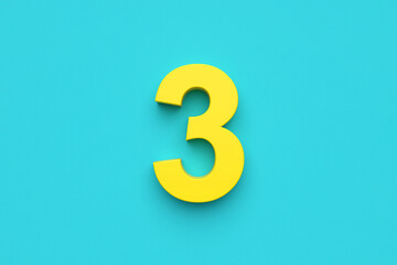 Yellow number three on blue background