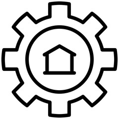 Home Gear Icon, Black And White Outline Icon Symbol