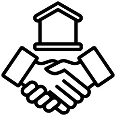 Handshake and Successful Real Estate Transaction Icon, Black And White Outline Icon Symbol