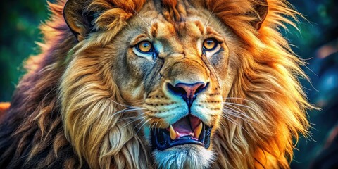 Fototapeta premium Screaming Lion Macro Portrait - Generative AI Art